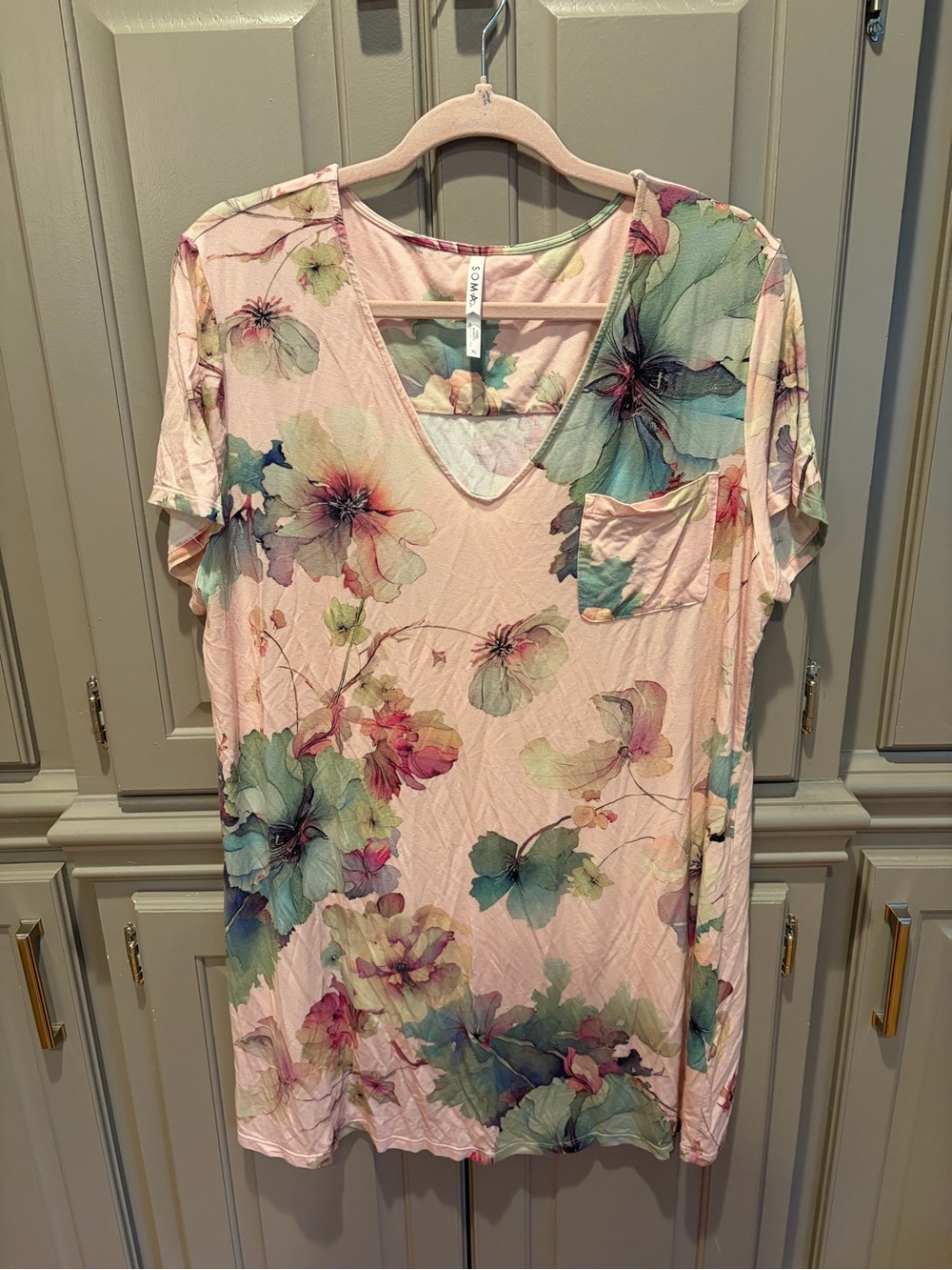 Soma Pink Floral V-Neck Pocket Chemise
